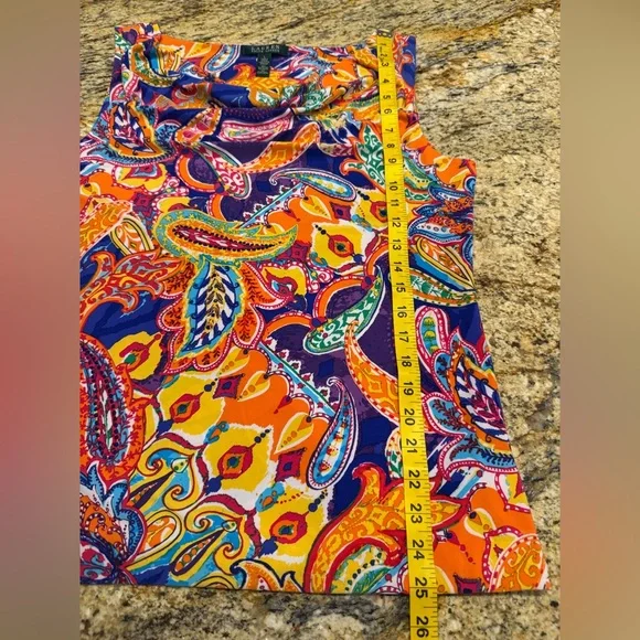 LAUREN Ralph Lauren Womens Sleeveless Cowl Neck Paisley Print Top Size Large - Picture 6 of 6